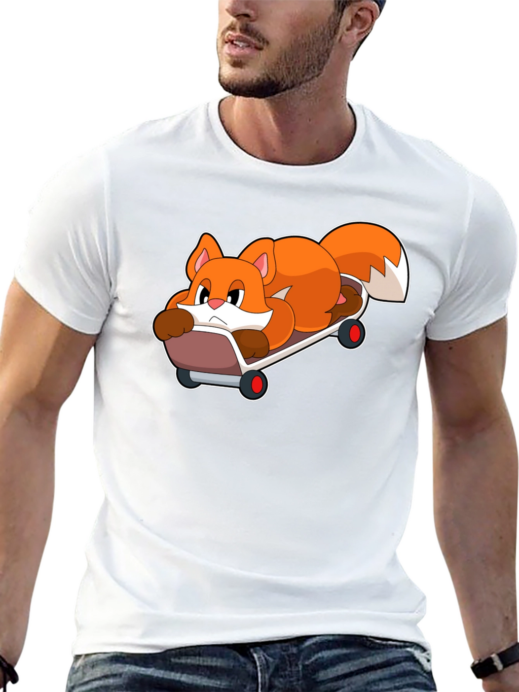 Cool Fox Skateboarder Black T-Shirt
