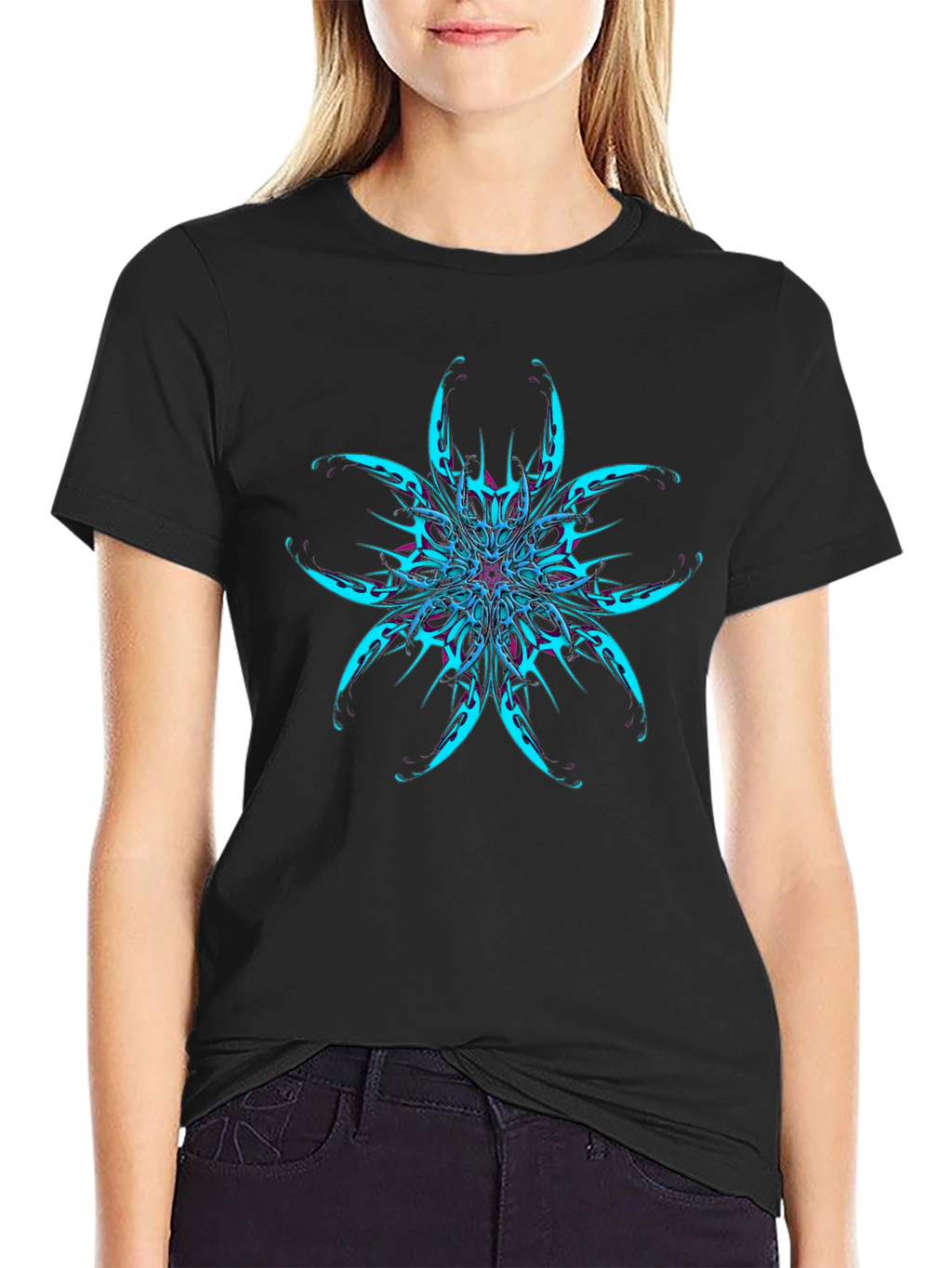 Abstract Flower Graphic Black T-Shirt