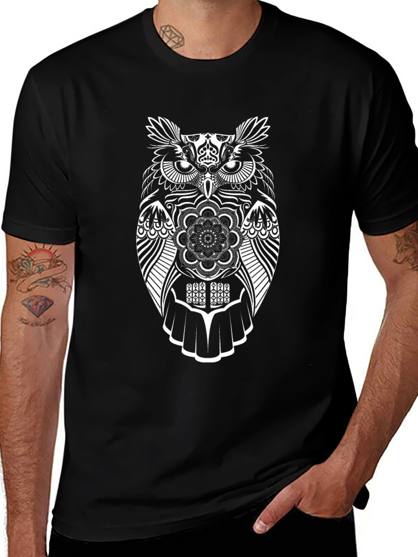 Owl Graphic Tee - Mens Black Cotton T-Shirt