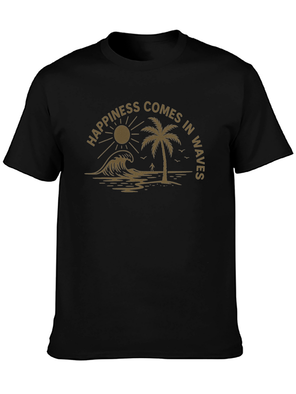 Happiness Comes in Waves Black Graphic Tee
