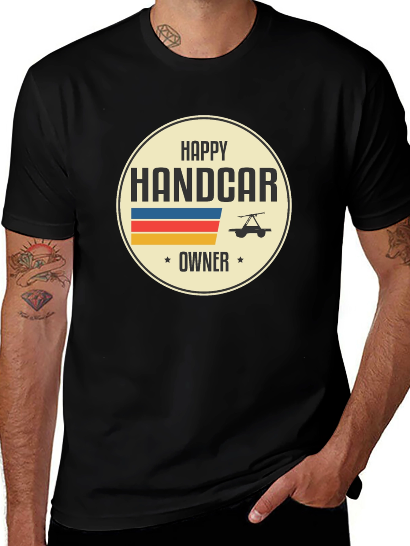 Happy Handcar Owner T-Shirt - Black Graphic Tee