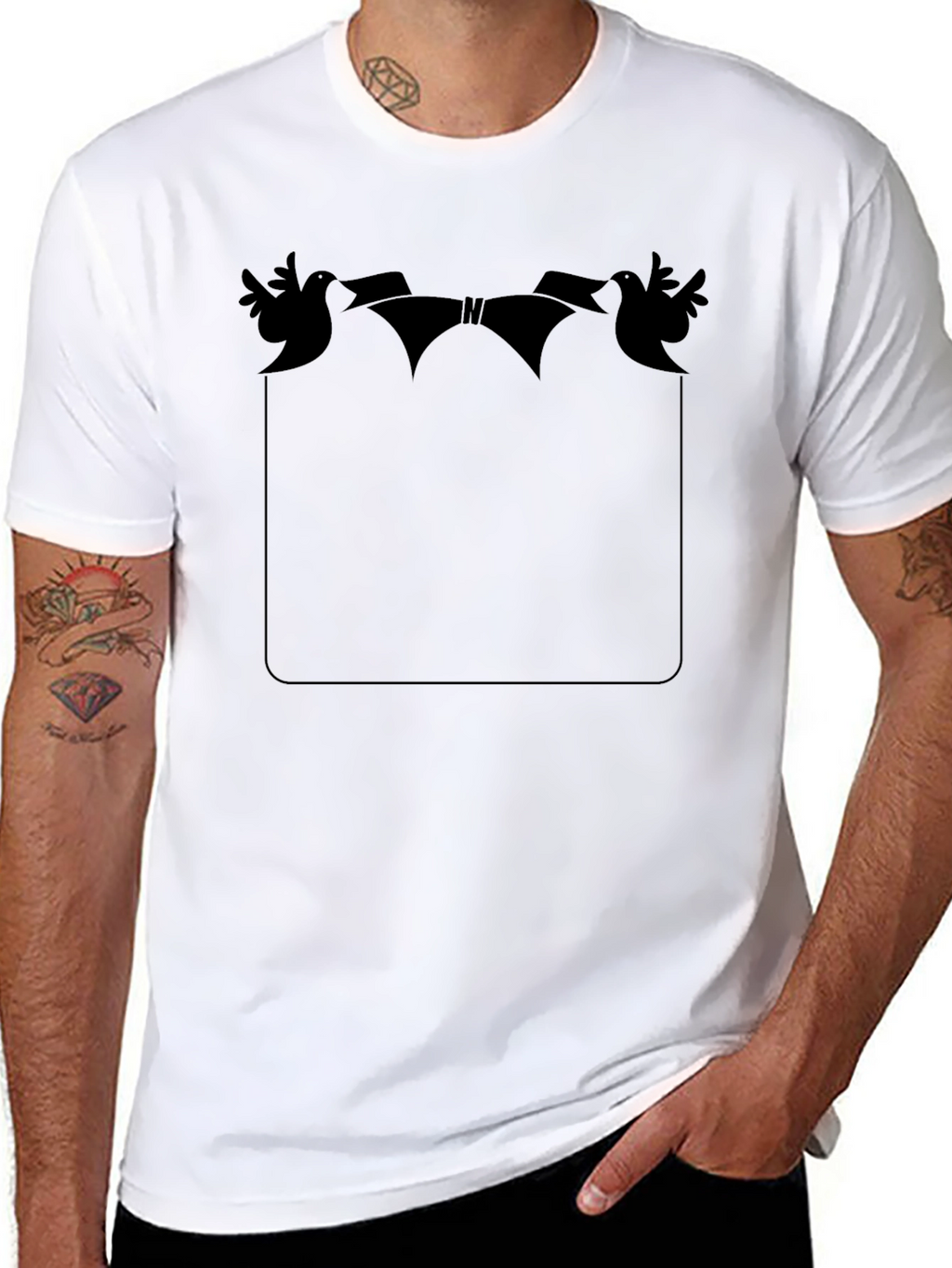 Novelty Bird & Ribbon Graphic Pocket T-Shirt