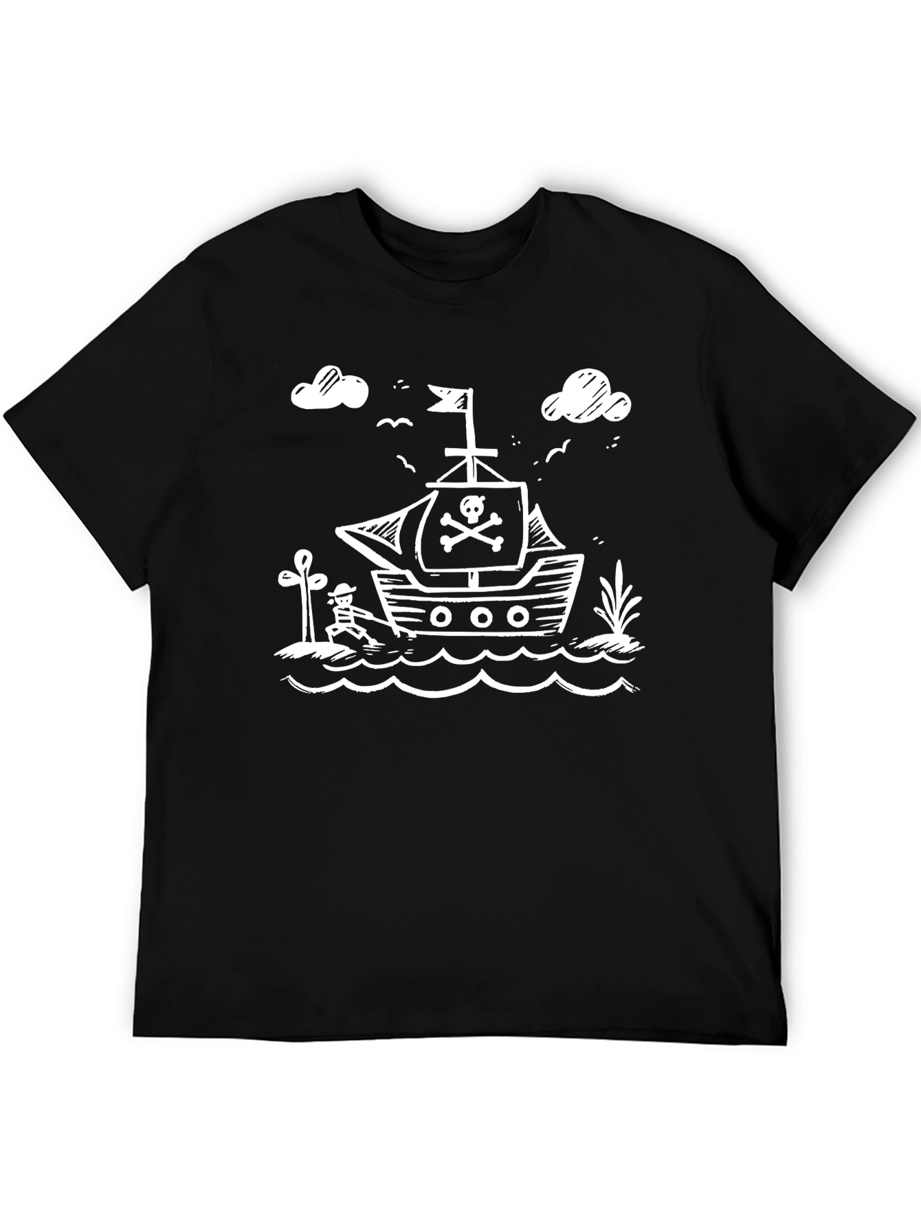 Pirate Ship Graphic Tee - Black Cotton T-Shirt