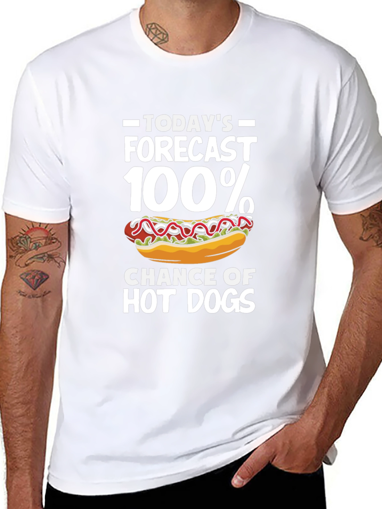 Funny Hot Dog Forecast Graphic T-Shirt