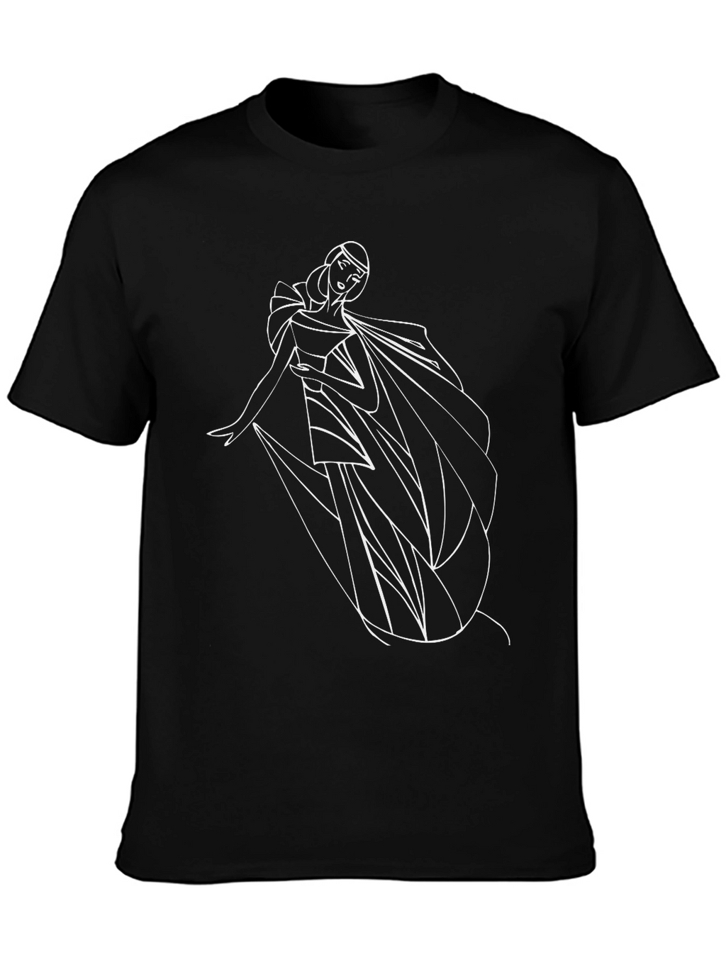 Elegant Woman Line Art Black T-Shirt