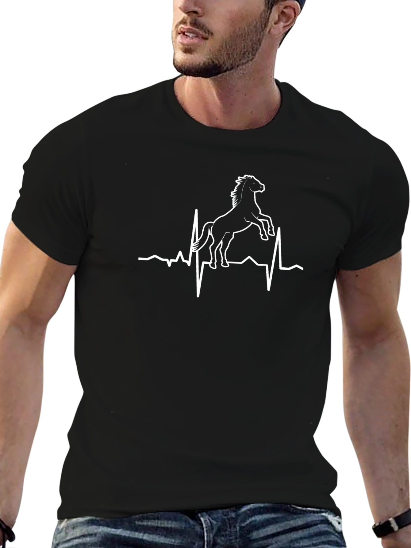 Horse Heartbeat Graphic Tee - Black T-Shirt