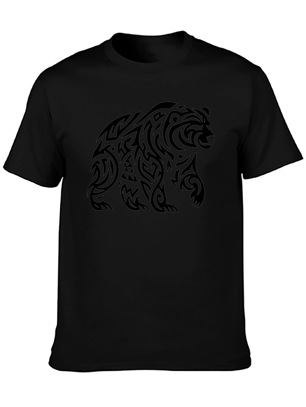 Tribal Bear Graphic Tee - Black Cotton Casual Shirt