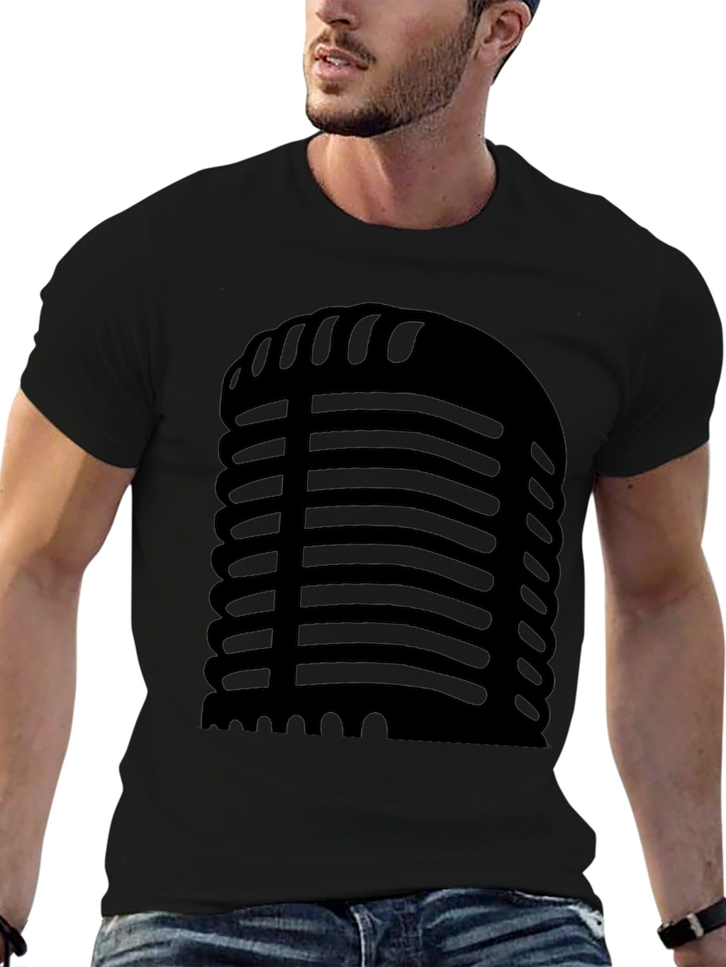 Retro Microphone Graphic Black T-Shirt