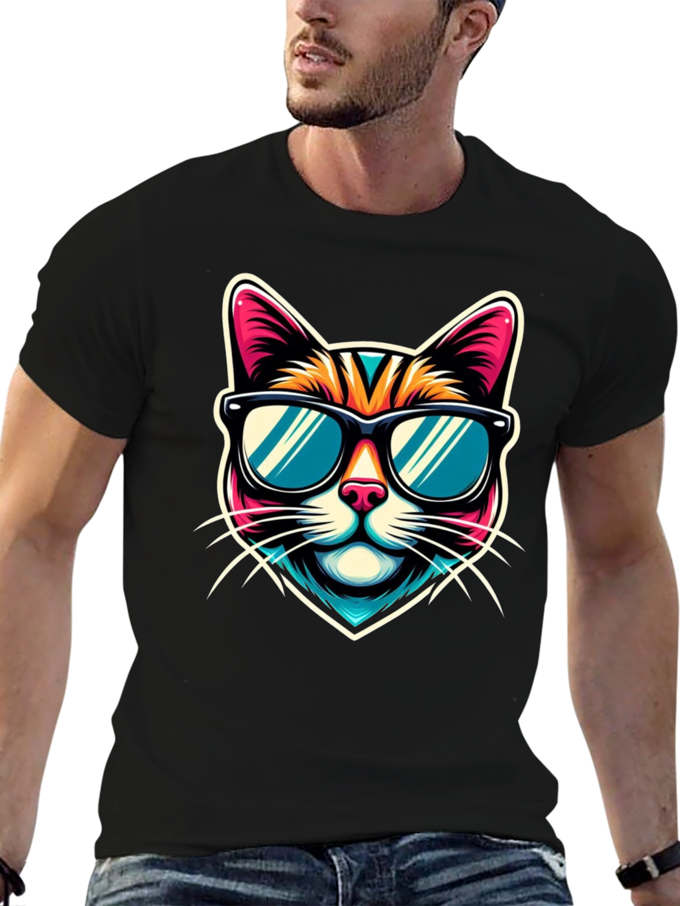 Cool Cat Graphic Tee - Mens Black T-Shirt