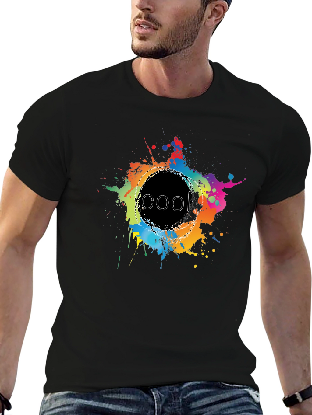 Cool Splatter Graphic Tee - Black Cotton T-Shirt