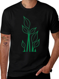 Eco-Friendly Leaf Design Black T-Shirt