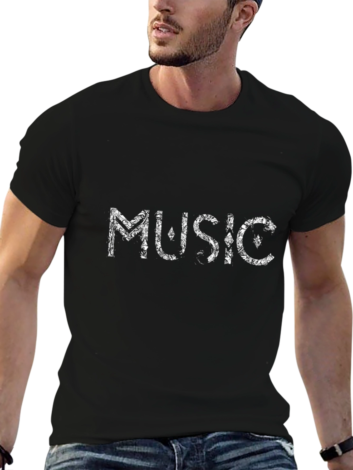 Music Graphic Print Black T-Shirt