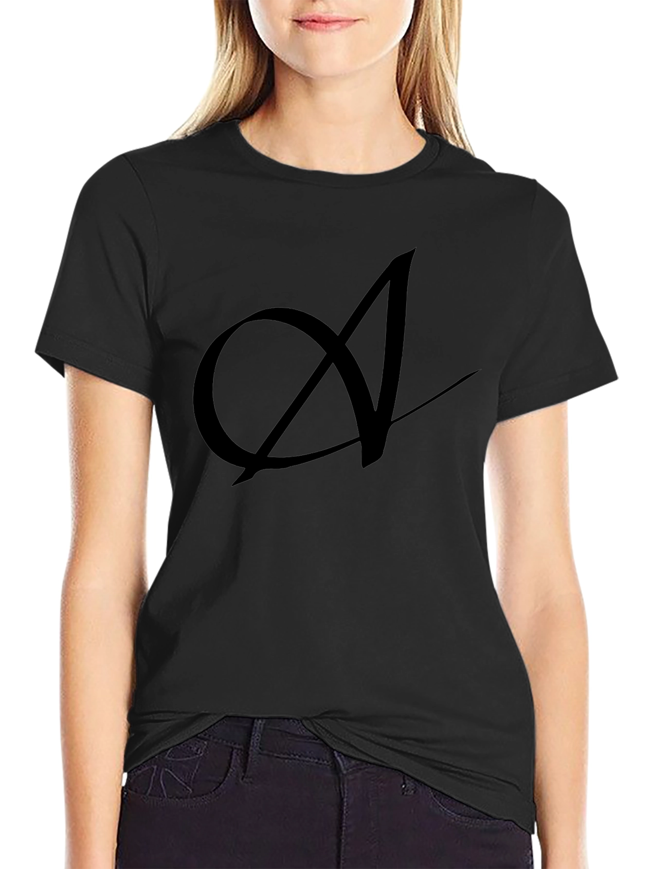 Elegant Black T-Shirt with Artistic A Design