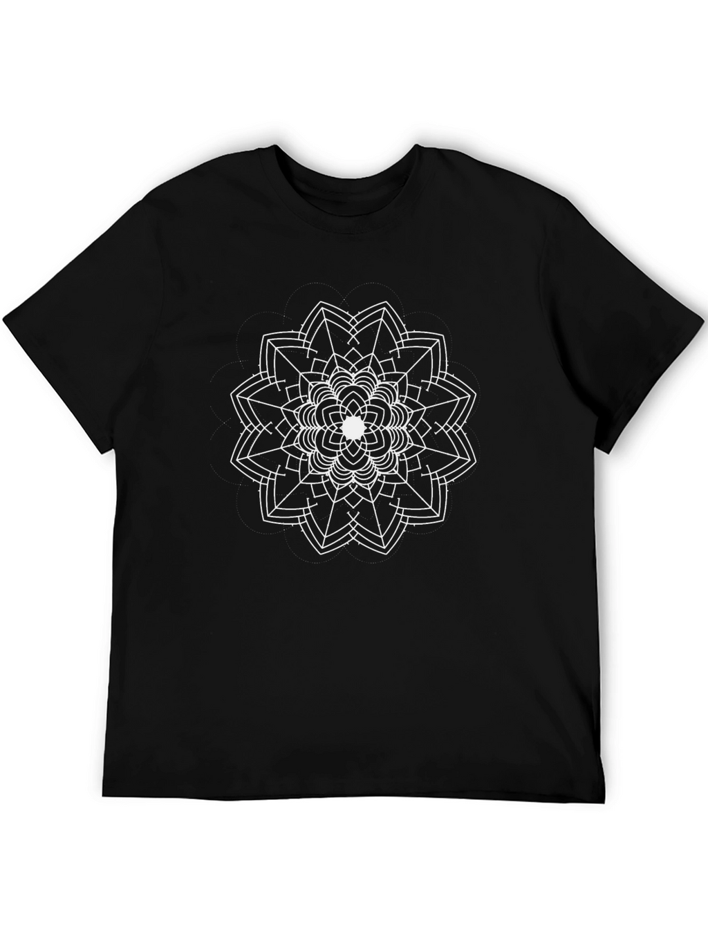 Black T-Shirt with White Geometric Mandala Design