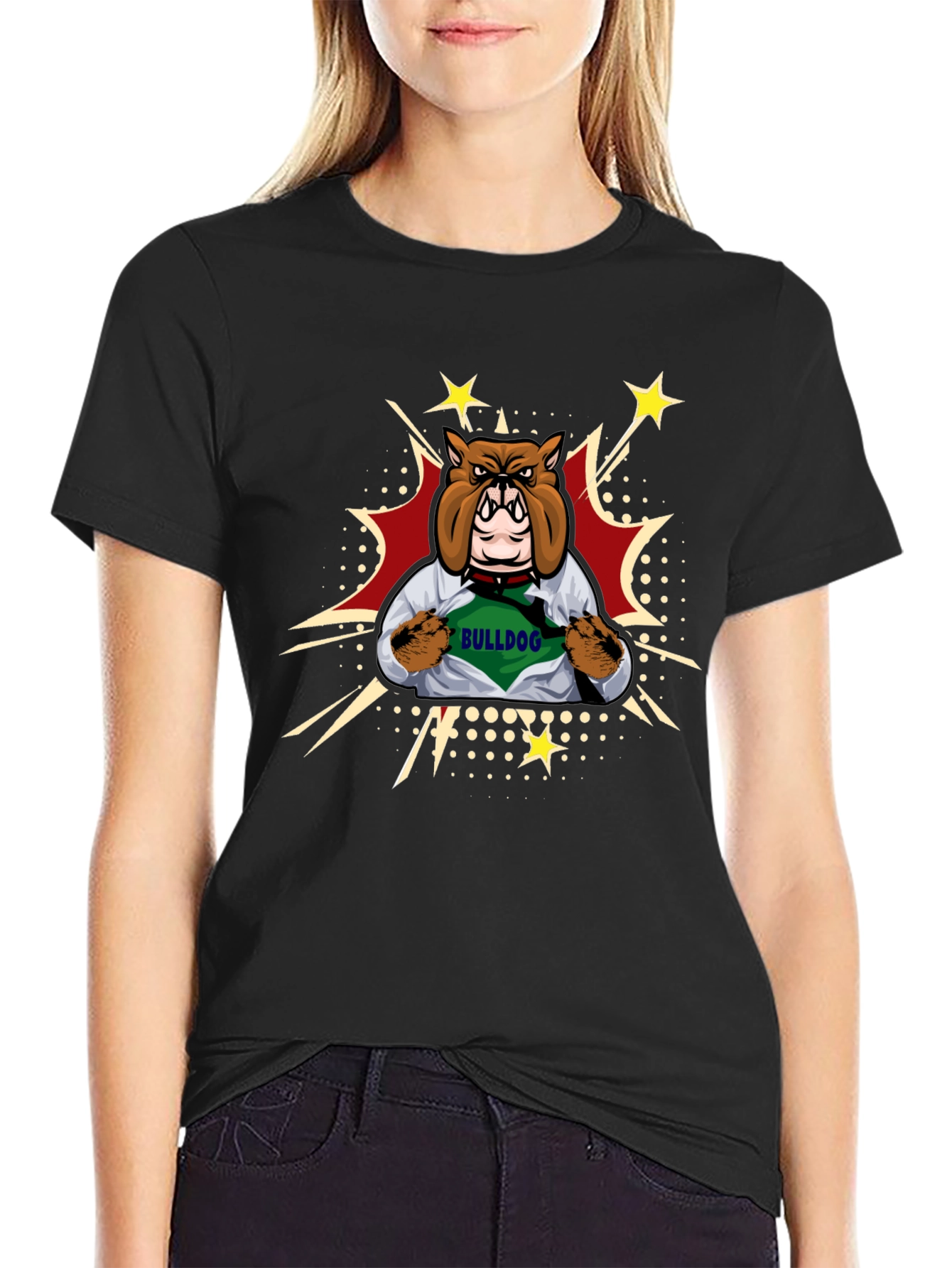 Bulldog Superhero Graphic Tee - Mens Black T-Shirt