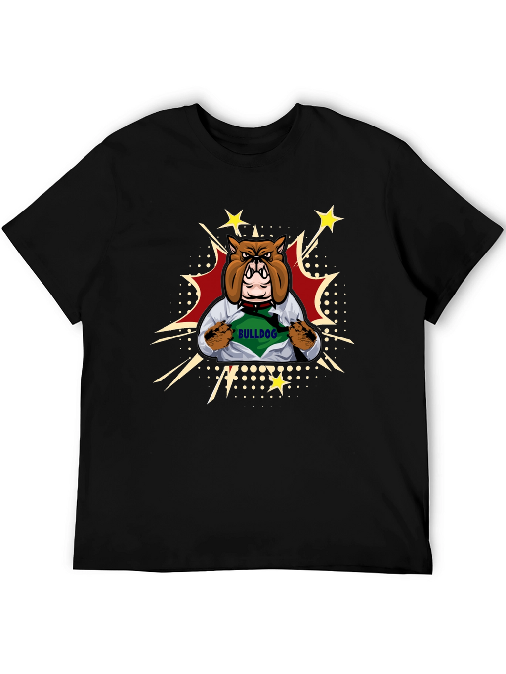 Bulldog Superhero Graphic Tee - Mens Black T-Shirt
