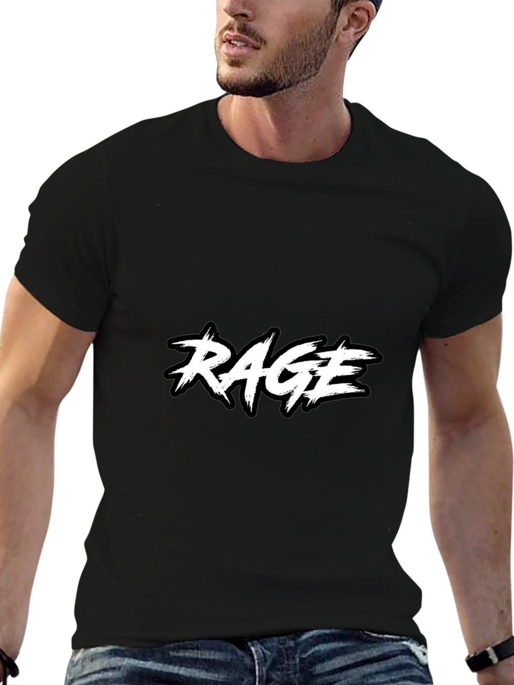 RAGE Black Graphic Tee - Modern Design T-Shirt