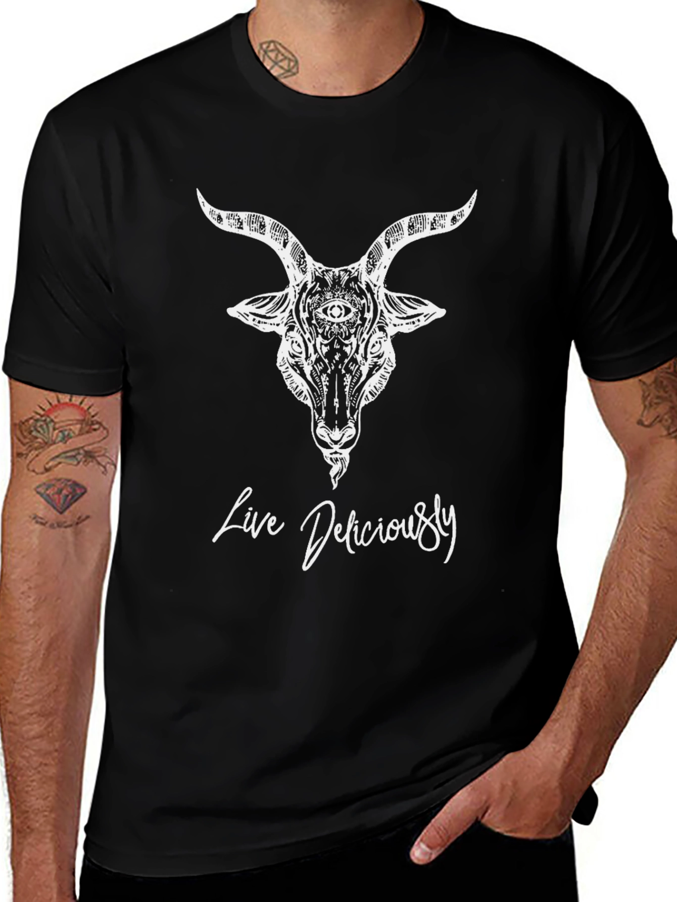Live Deliciously Goat Graphic Tee - Black