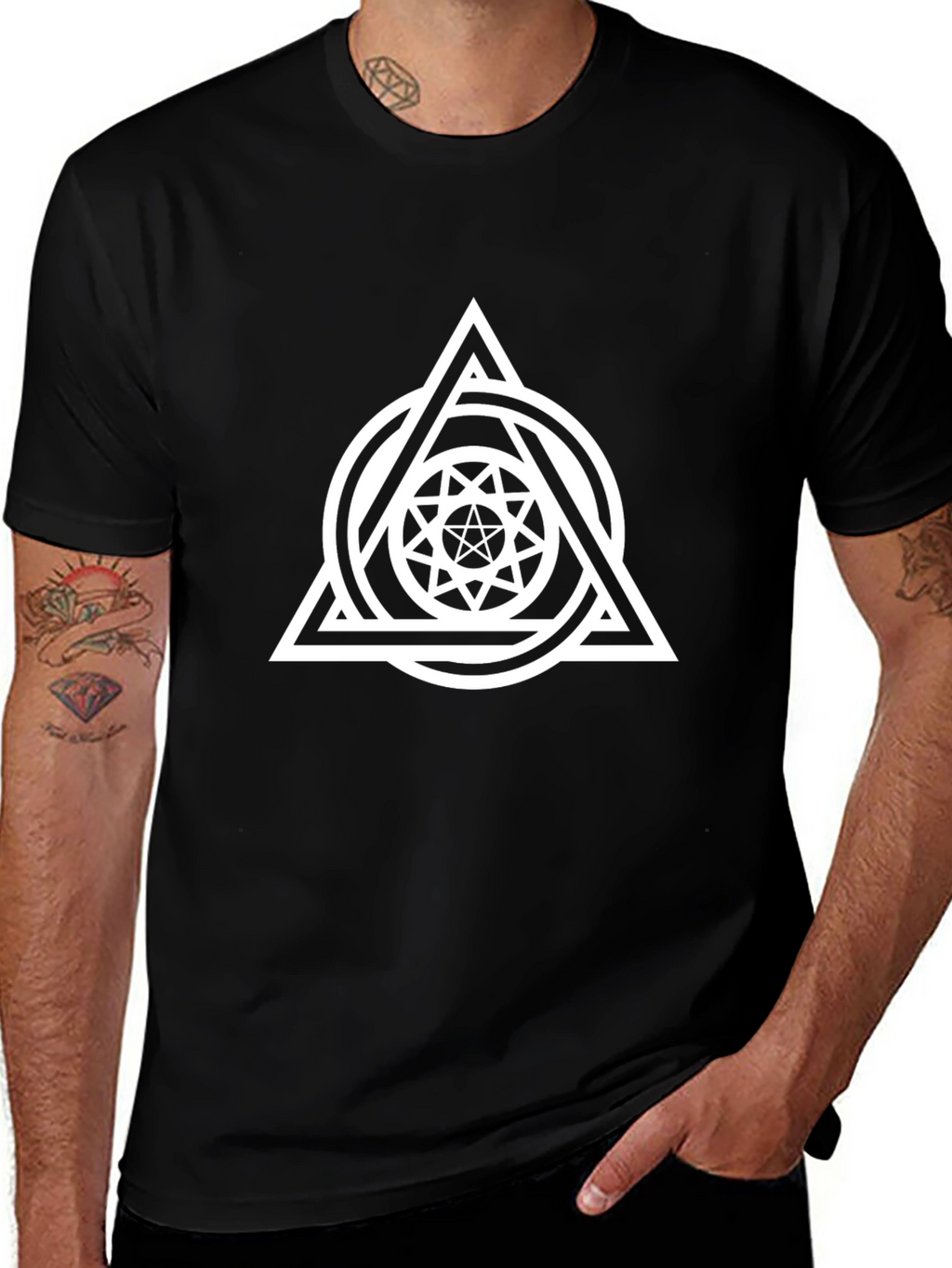 Geometric Triangle Graphic Tee - Stylish Black T-Shirt