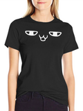 Cranky Cat Face Graphic T-Shirt - Black