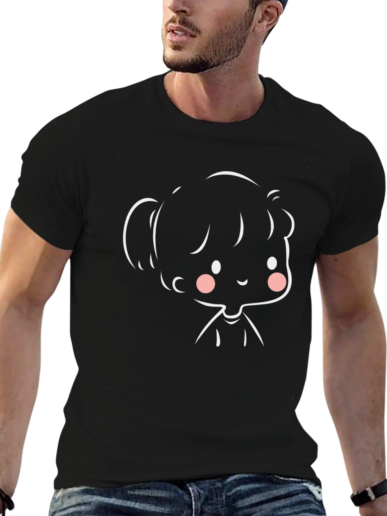 Cute Cartoon Girl Black T-Shirt