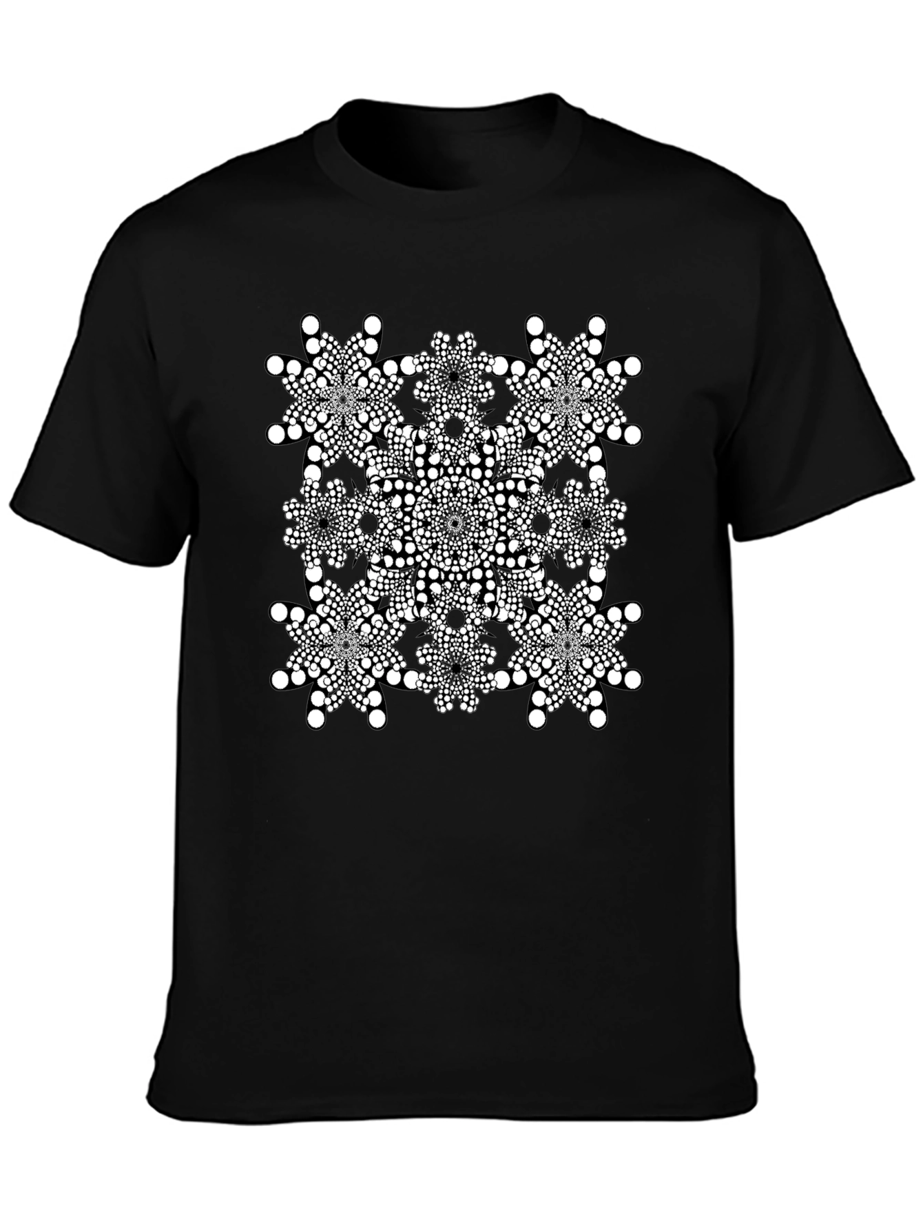 Geometric Dot Mandala Graphic Tee - Black