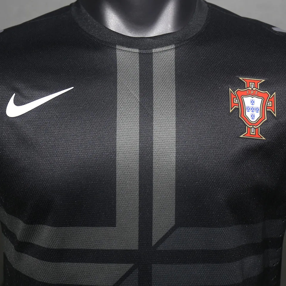 2013 Portugal Away Black Retro Player Version Soccer Jersey Detail 3