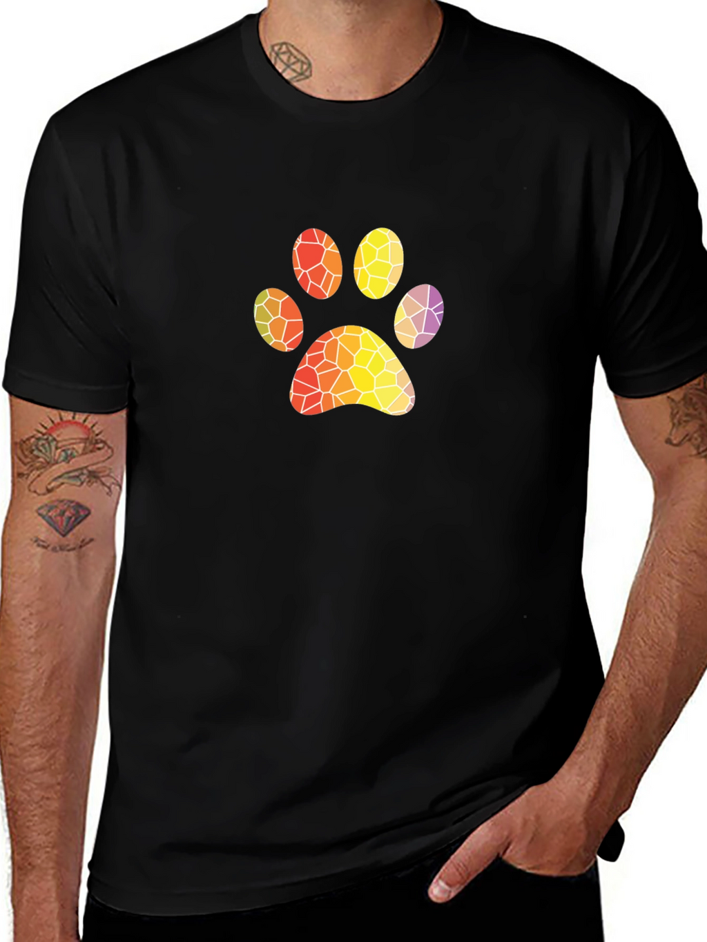 Abstract Paw Print Black T-Shirt