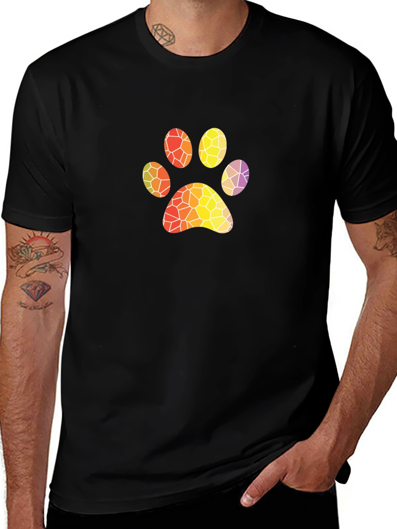 Abstract Paw Print Black T-Shirt
