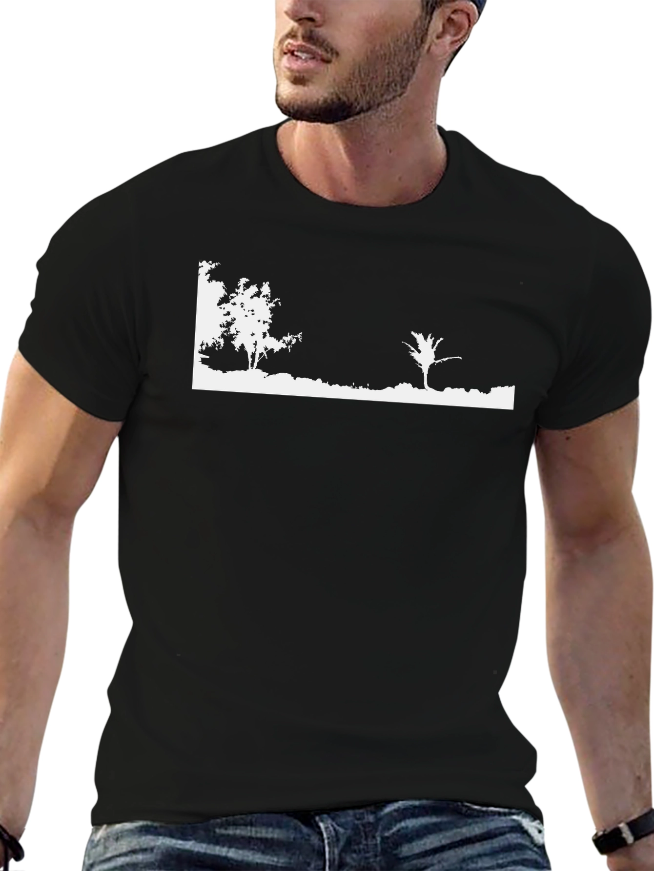 Black T-Shirt with Minimalist Nature Scene