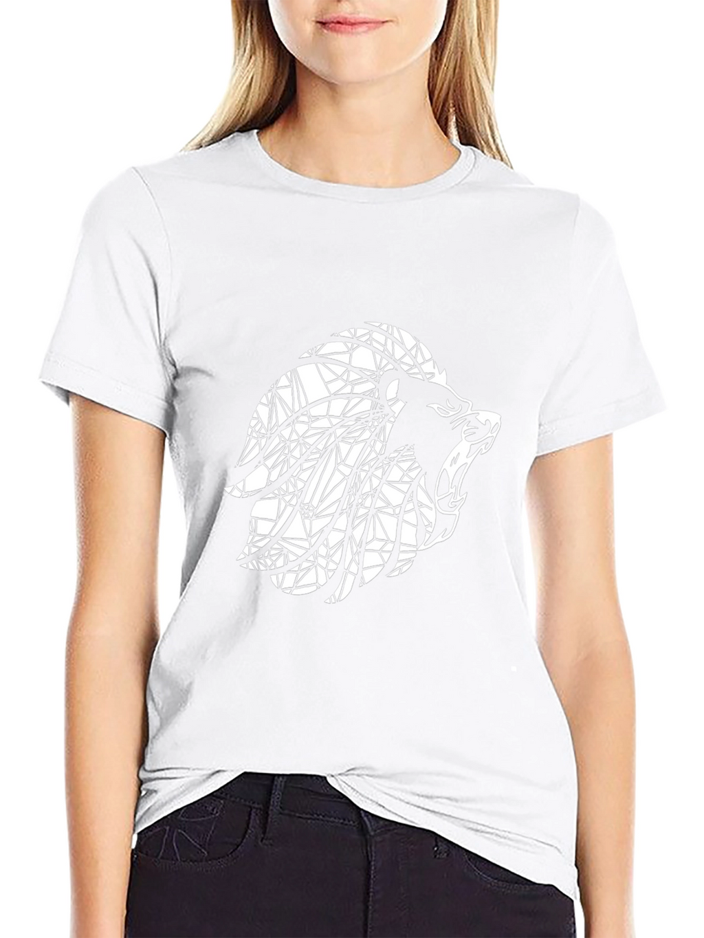 Geometric Lion Graphic Print Mens Black T-Shirt