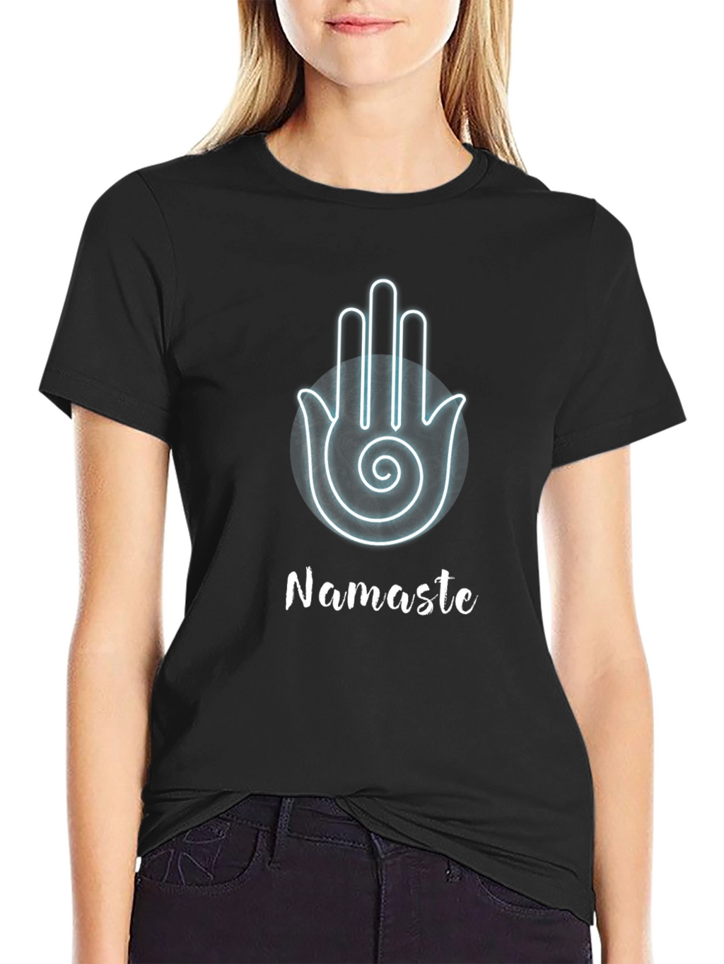 Namaste Hamsa Hand Black Graphic T-Shirt