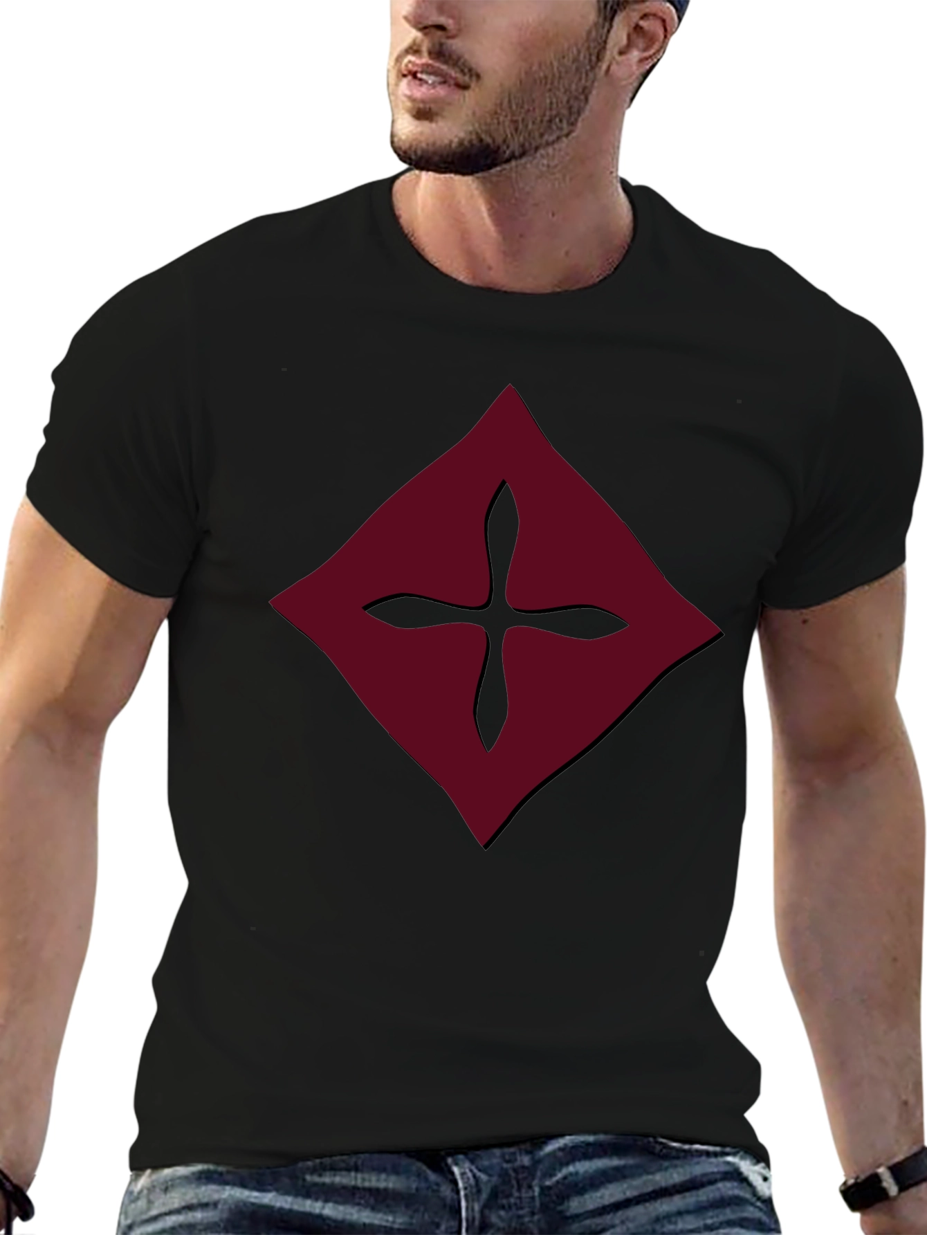 Burgundy Diamond Cross Graphic Tee - Mens Black Shirt