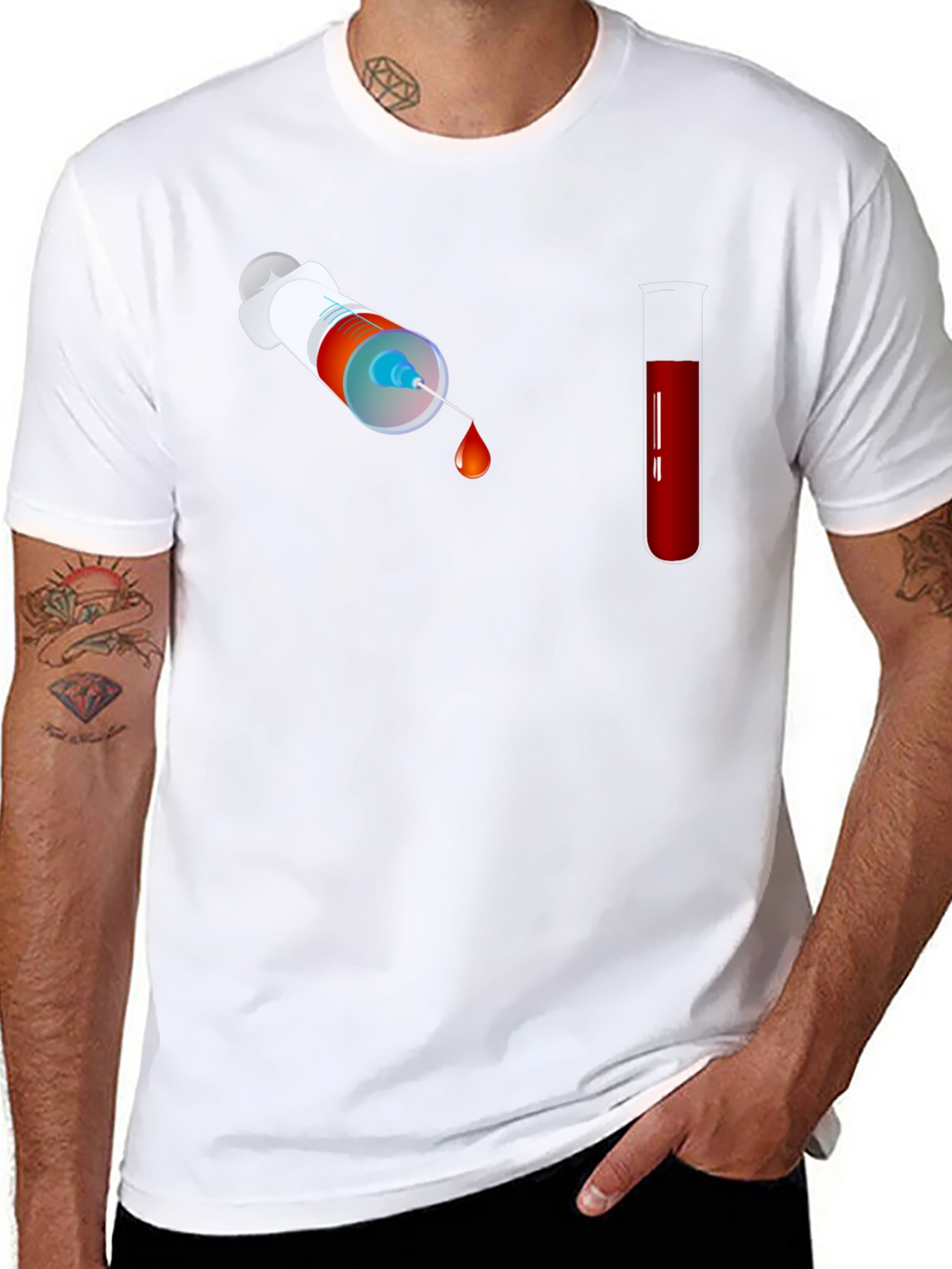 Novelty Medical Tee: Syringe & Blood Test
