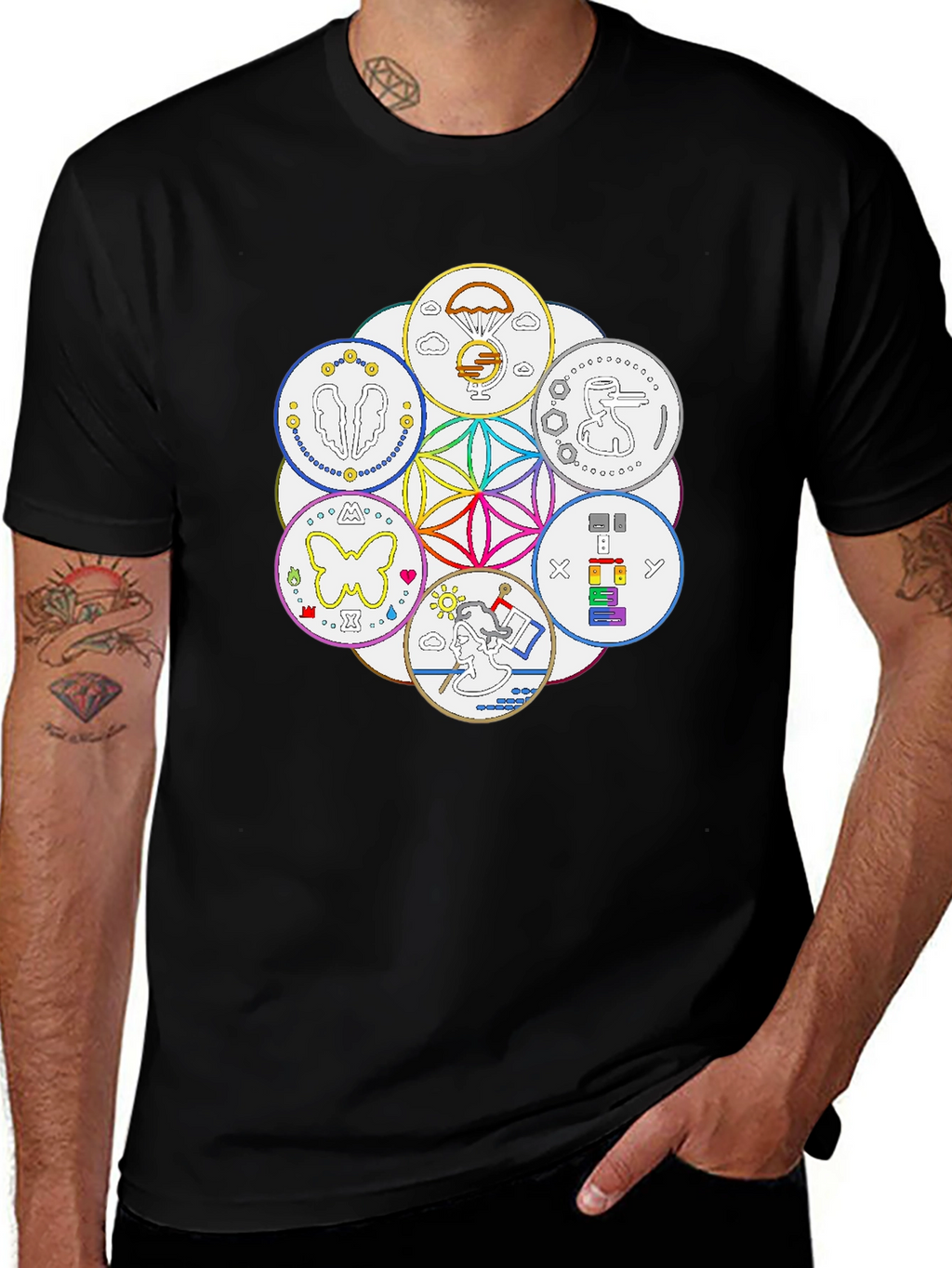 Unique Symbol Circle Graphic Tee - Black