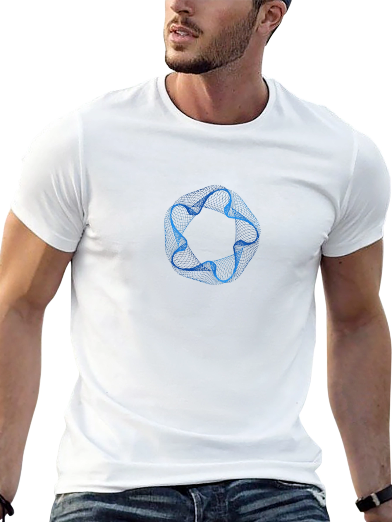 Abstract Blue Ring Graphic Mens Black T-Shirt