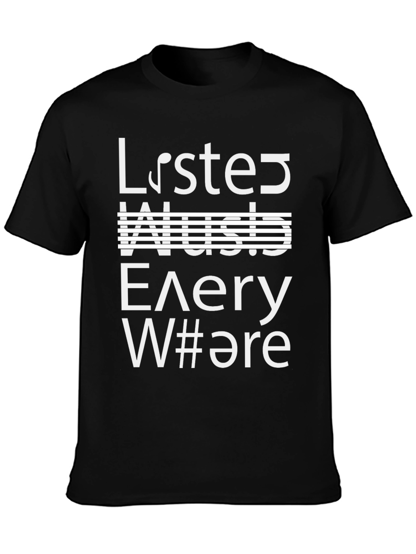 Listen Music Everywhere Black Graphic Tee