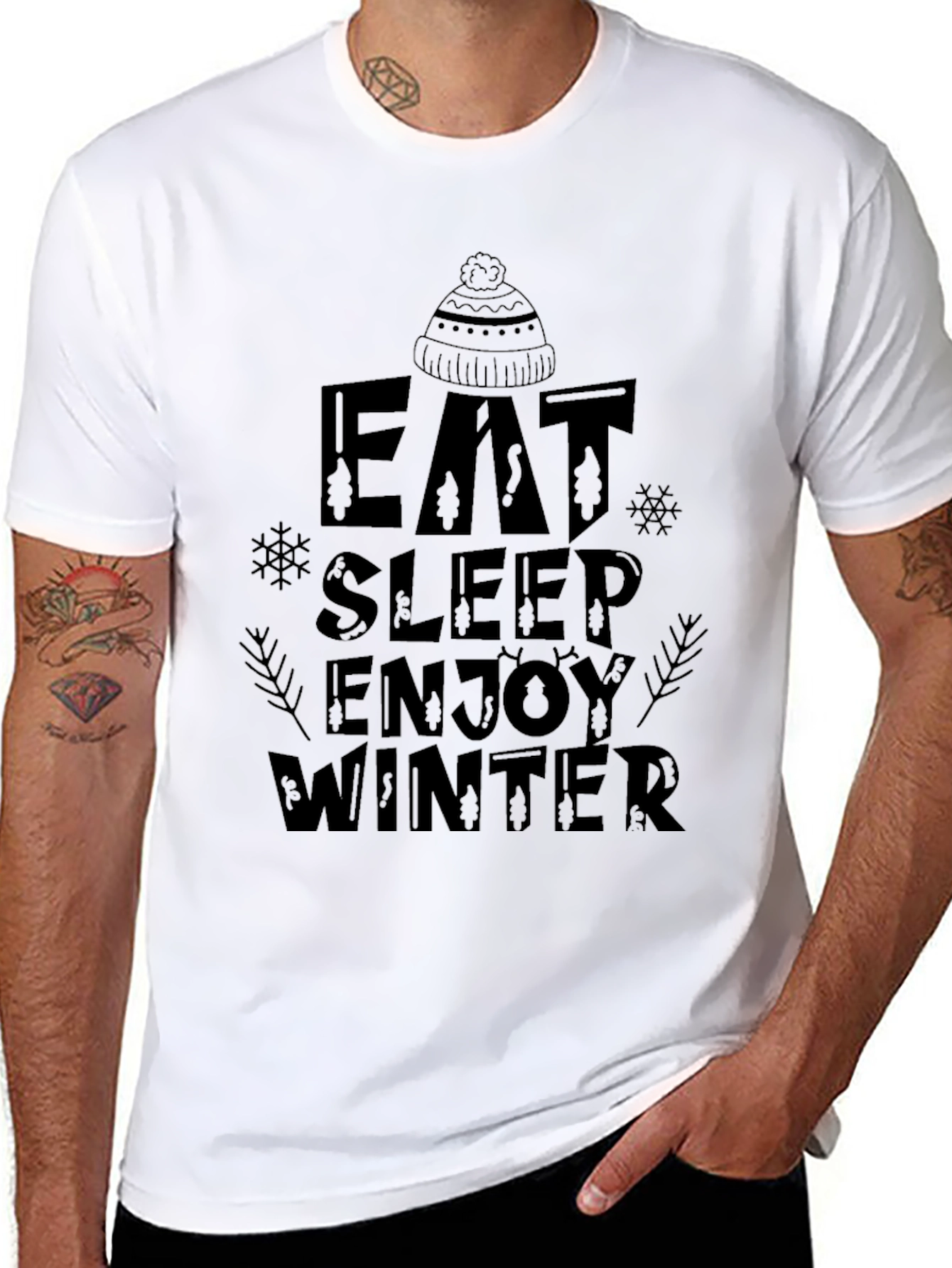 Eat Sleep Enjoy Winter Graphic Tee - Black