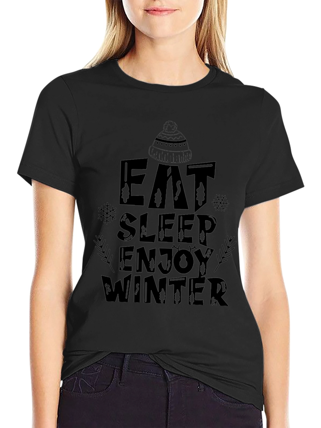 Eat Sleep Enjoy Winter Graphic Tee - Black