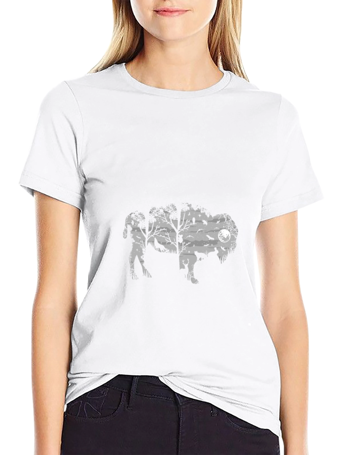Mens Black Graphic T-Shirt - Wildlife Silhouette