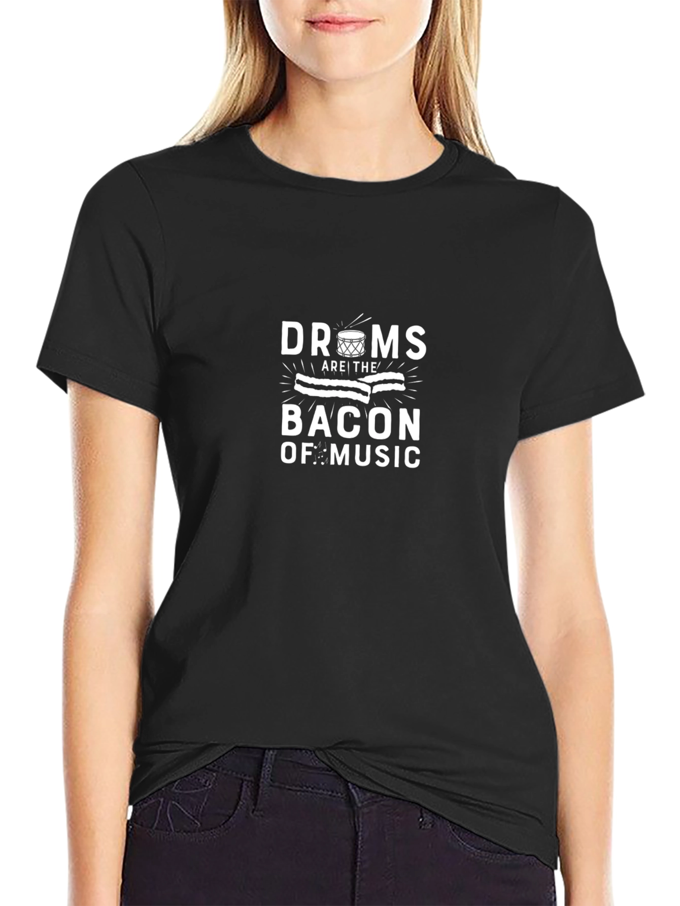 Drums are the Bacon of Music Black T-Shirt