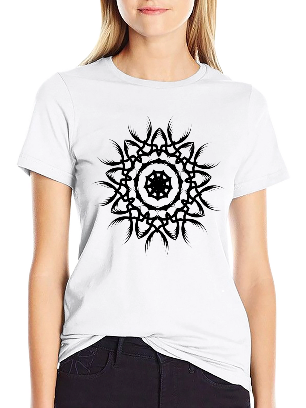 Mens Black Graphic Tee - Mandala Design