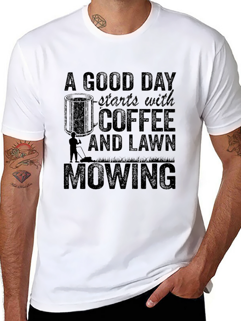 Coffee and Lawn Mowing Graphic Tee