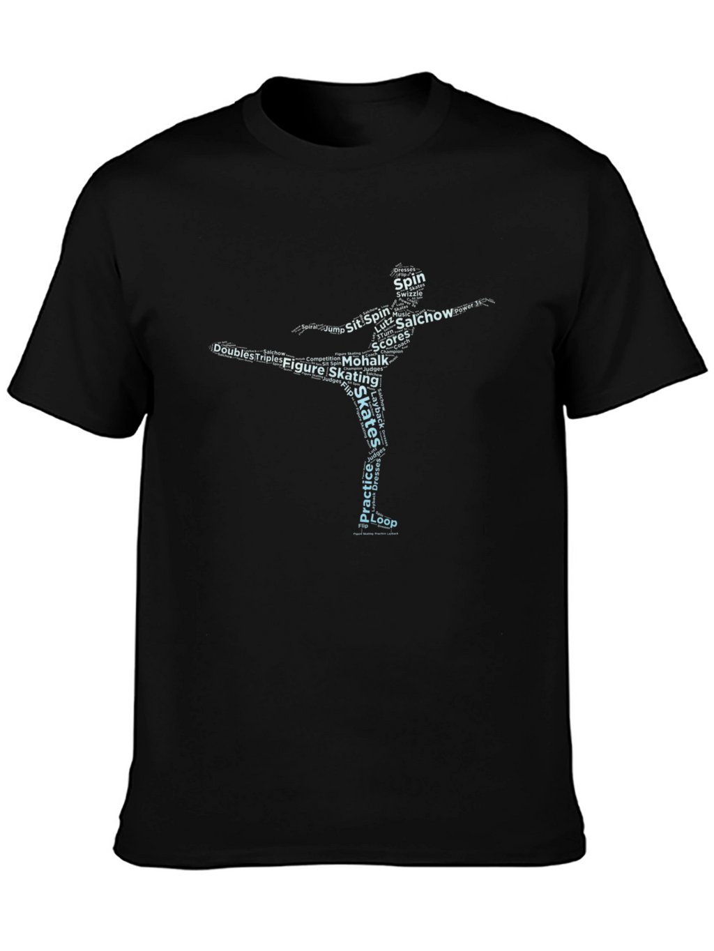 Figure Skating Word Art Graphic Tee - Black