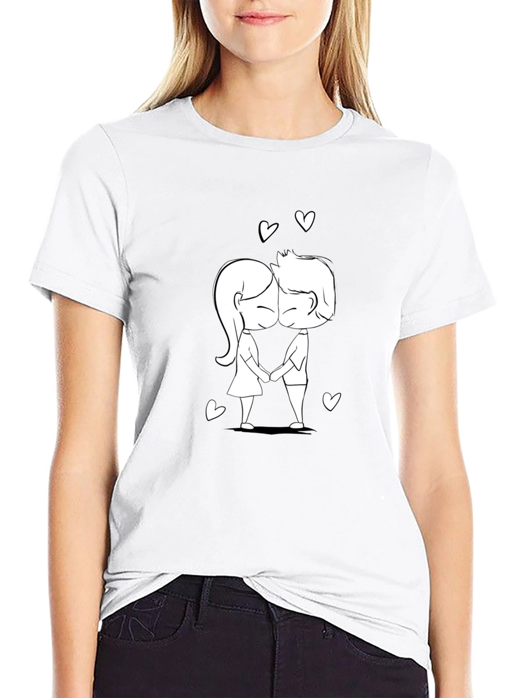Cute Cartoon Couple Black T-Shirt