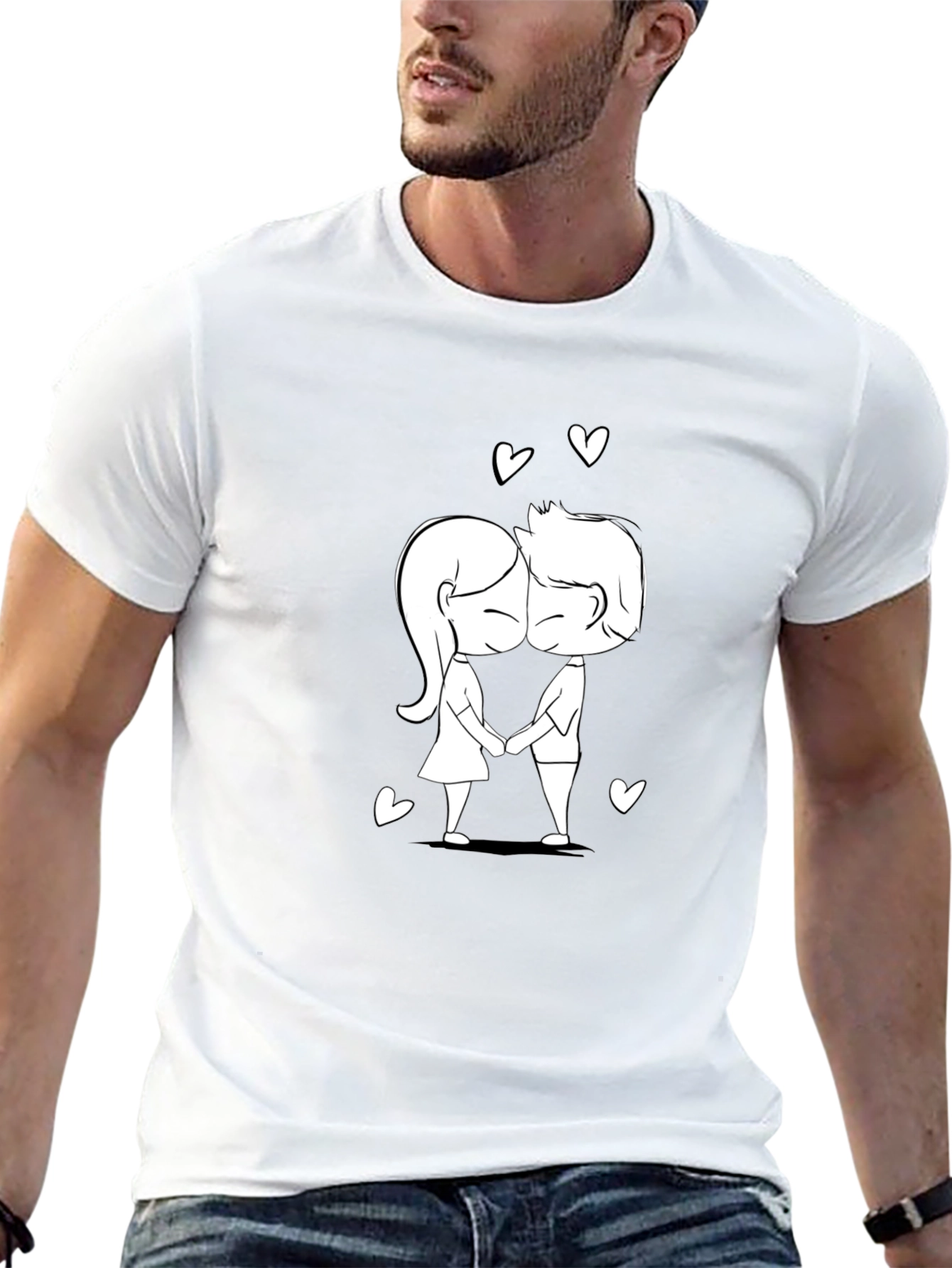 Cute Cartoon Couple Black T-Shirt