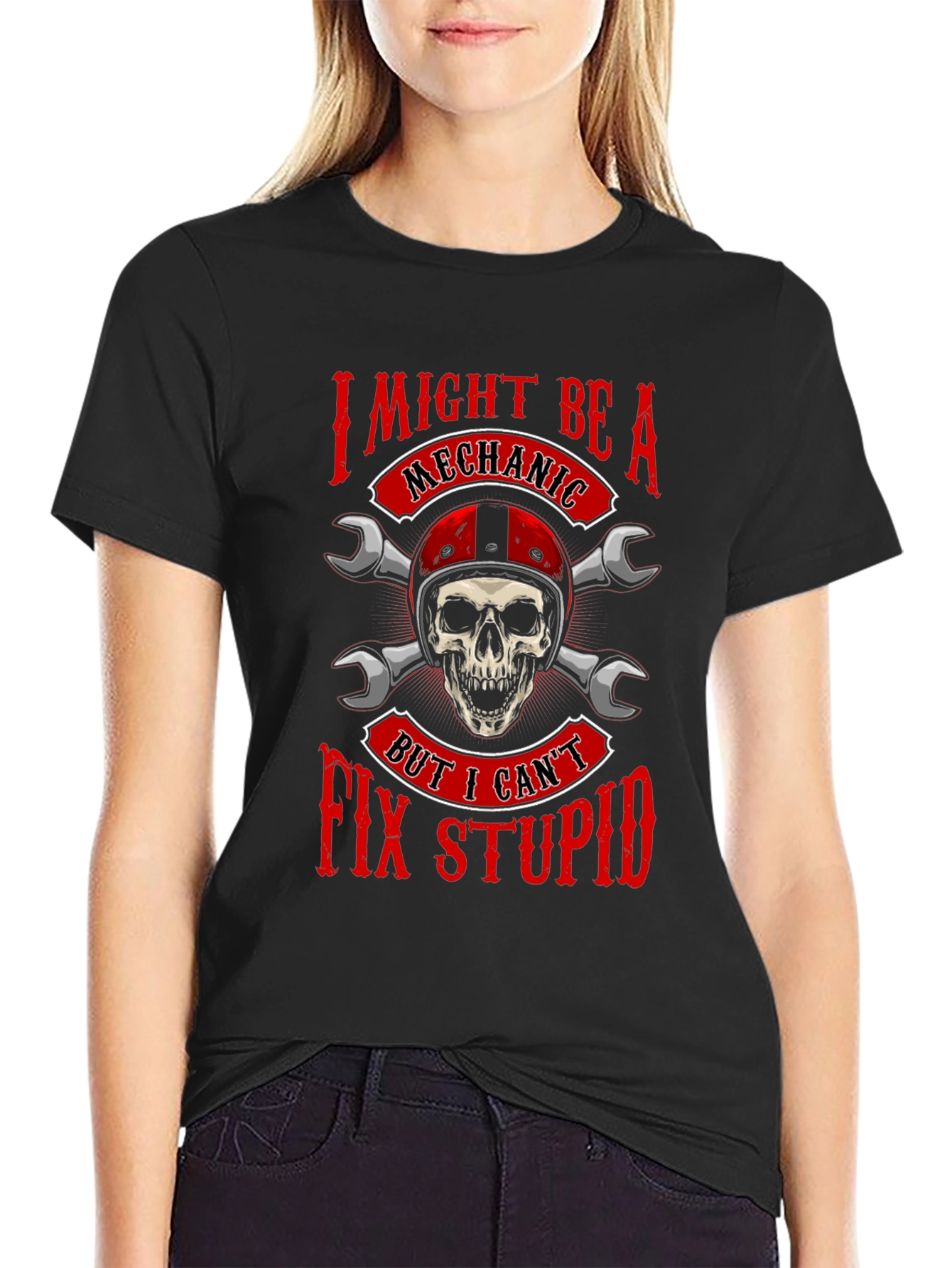 Mechanic Skull Graphic T-Shirt - Funny Slogan Tee