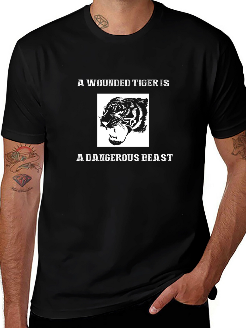 Wounded Tiger Graphic T-Shirt - Mens Black Tee
