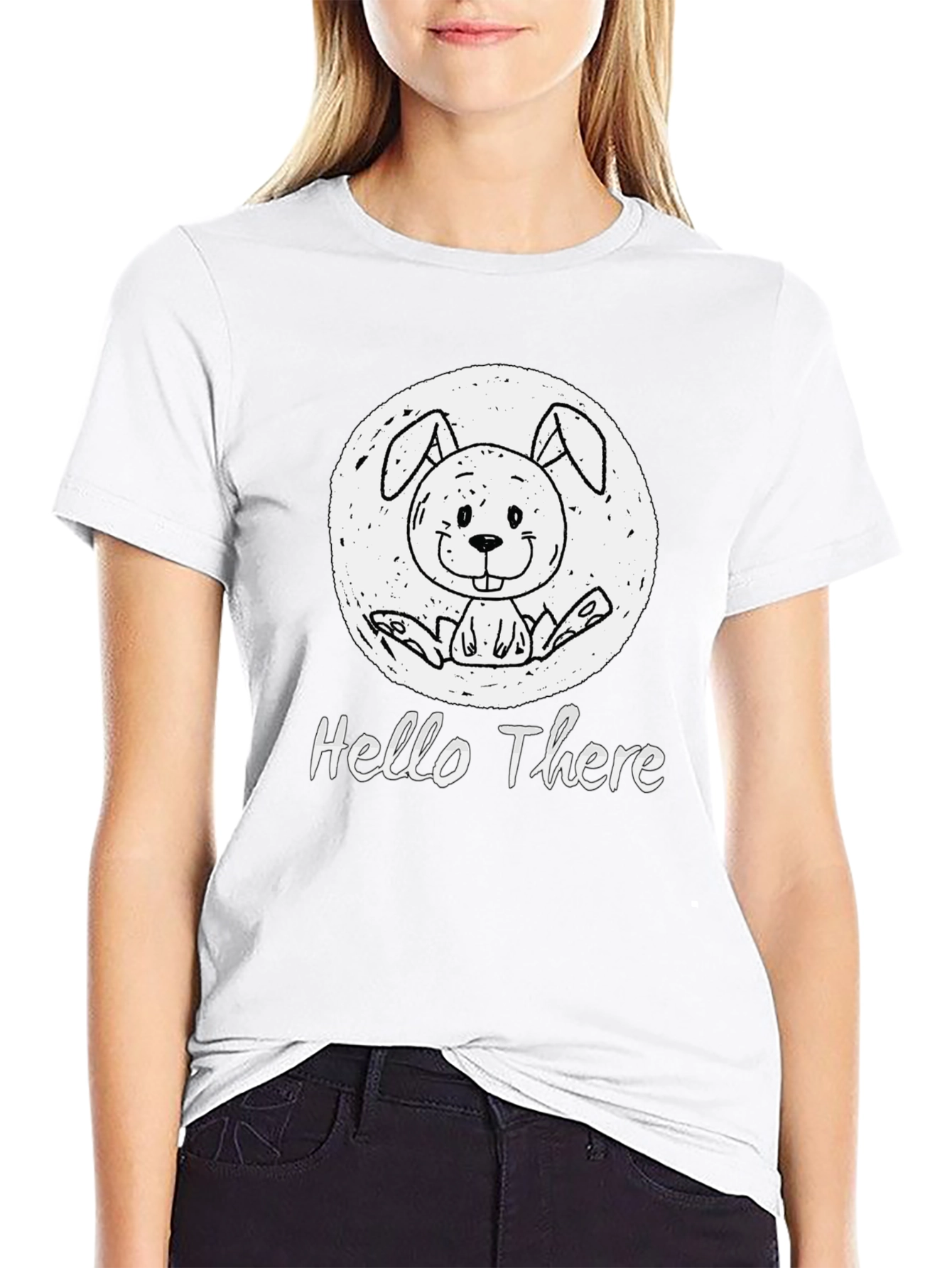 Hello There Bunny Black T-Shirt