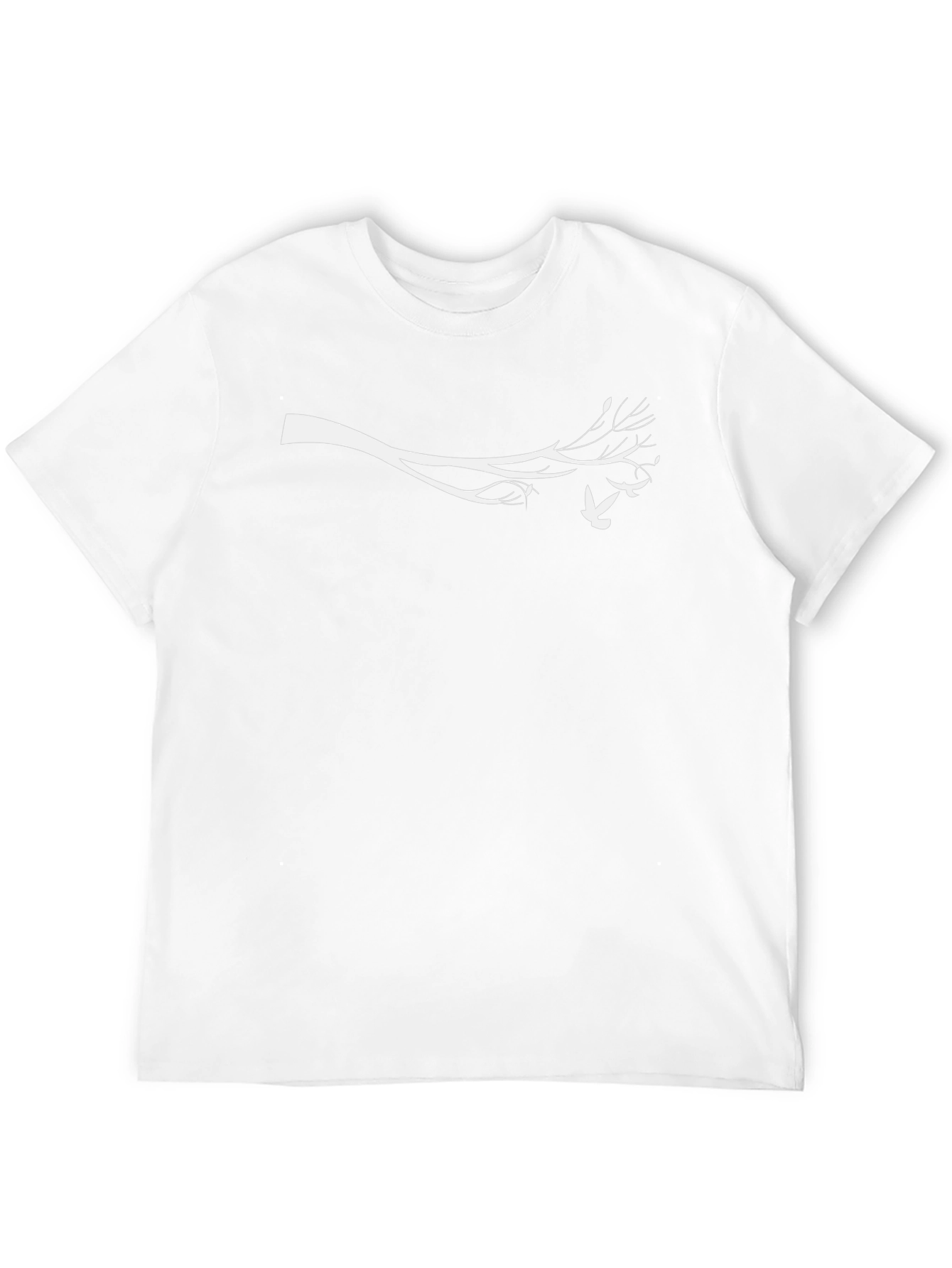 Mens Black Tee with White Branch and Bird Design